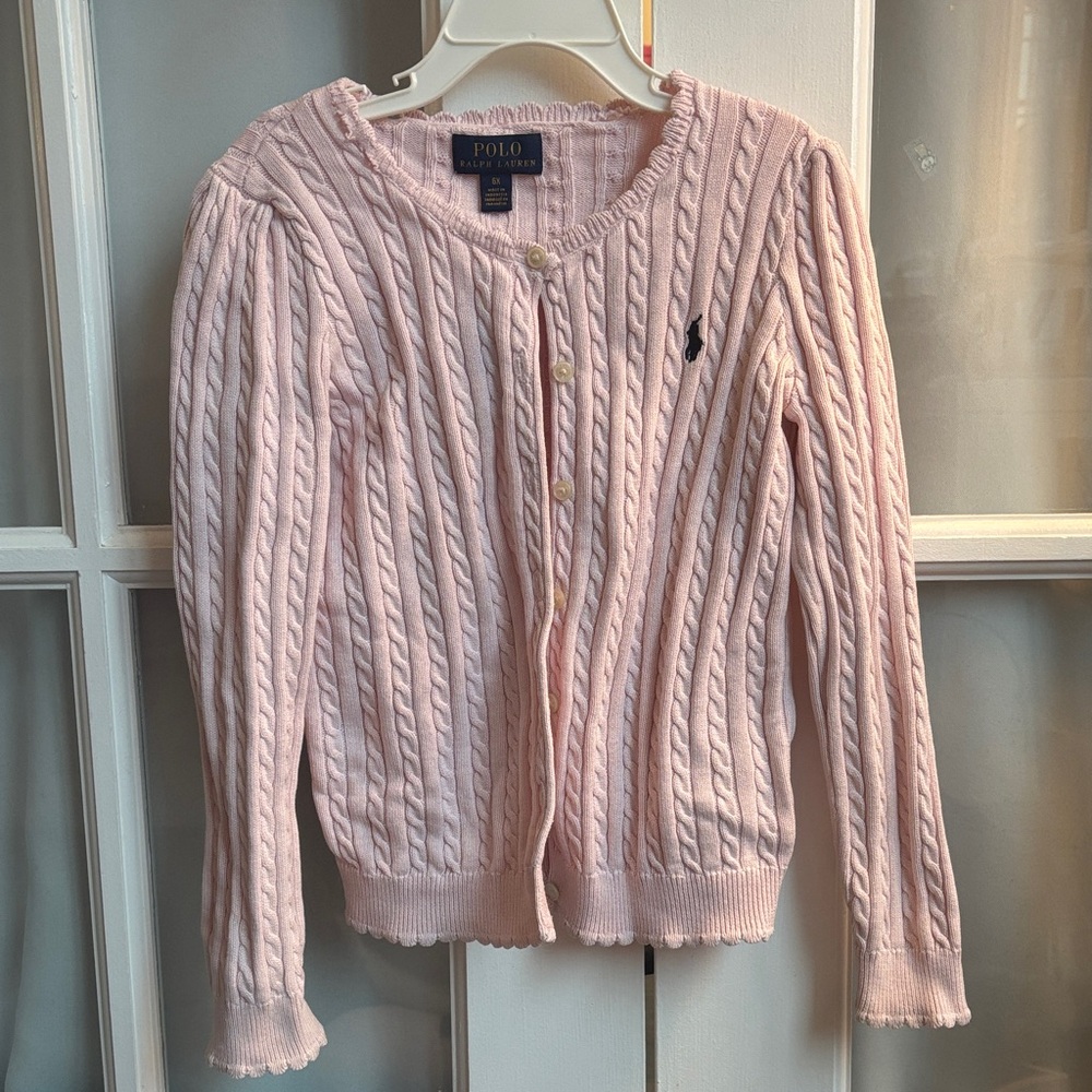 Polo by Ralph Lauren Girl’s Light Pink Cable Cardigan